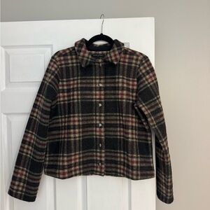 Banana Republic Plaid Wool-Blend Jacket in Olive, Burgundy & Cream SIZE M